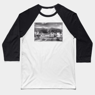 Old Country Church - Black And White Baseball T-Shirt